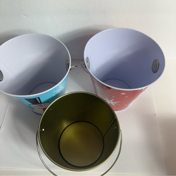 Set of 3 holiday pails. These small Christmas decorated holiday buckets pails - Picture 2 of 11